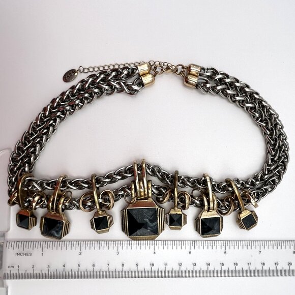 Zara Statement Necklace Silver Gold Tone Chunky Chain Geometric Charms Bold - Picture 8 of 13